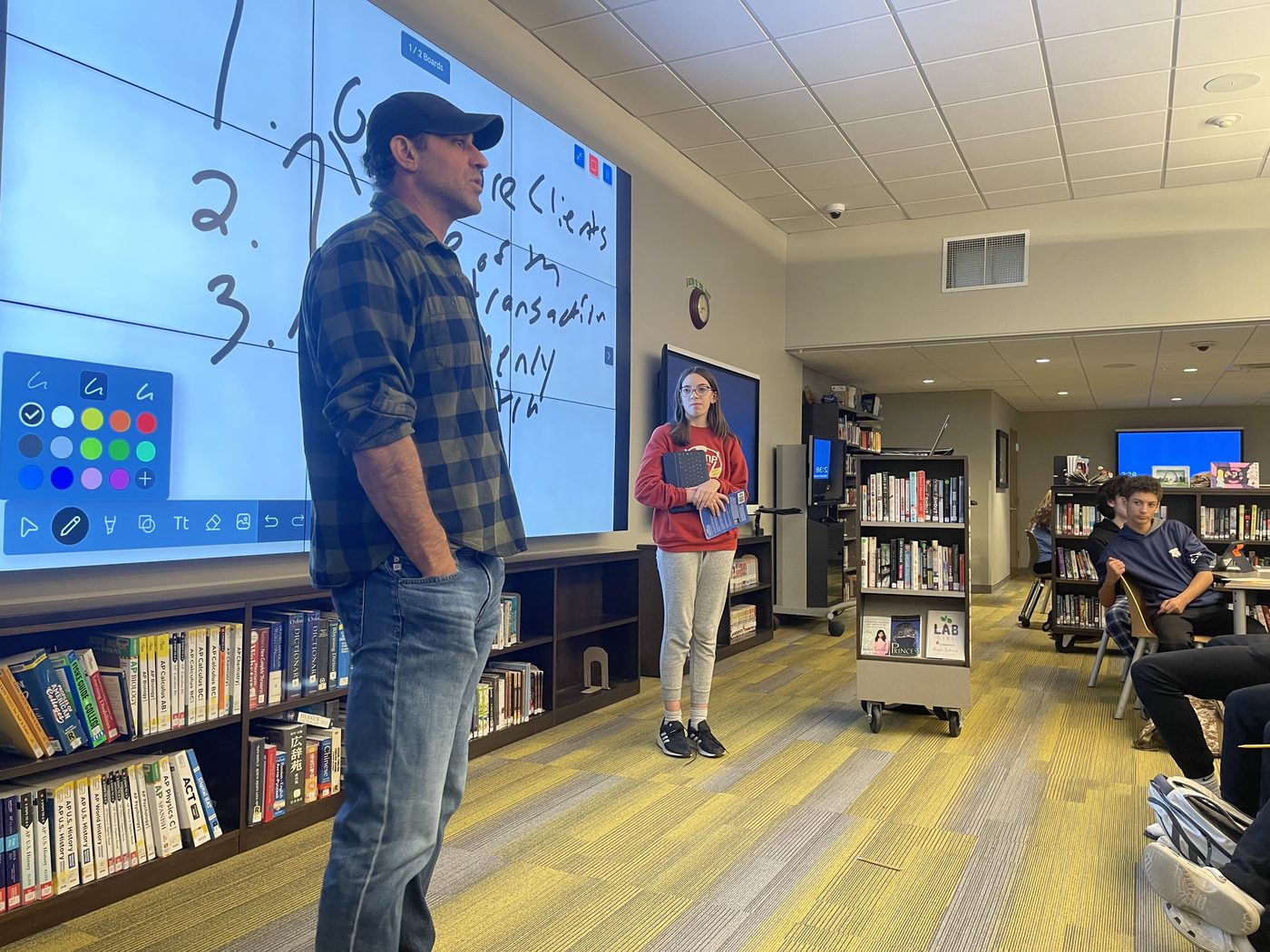 Vince Gabriele speaking at his daughter's high school career day